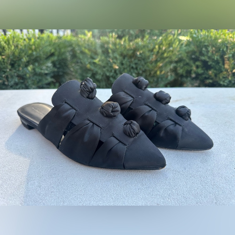 Rebecca Minkoff Black Satin Pointy Toe Knotted Mules (Size 8)